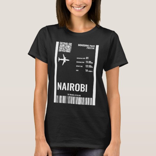 ナイロビケニアボーディングパス航空チケット旅行 Tシャツ (正面)