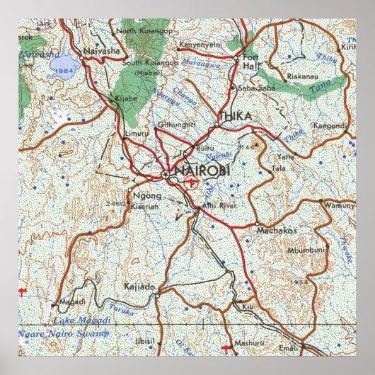 ナイロビケニア地形図 ポスター (正面)