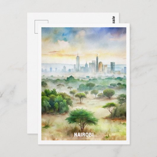 ナイロビ国立公園ウォーター絵画カラー ポストカード (正面/裏面)
