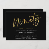 ナインティブラック金ゴールド90誕生日 招待状 (正面/裏面)