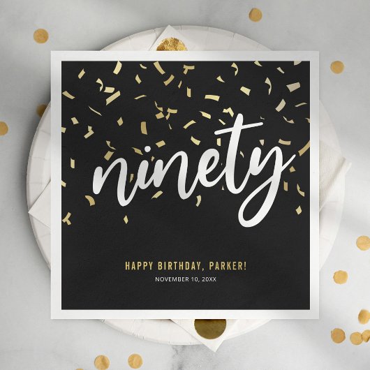 ナインティブラック金ゴールド90thバースデーパーティー スタンダードカクテルナプキン