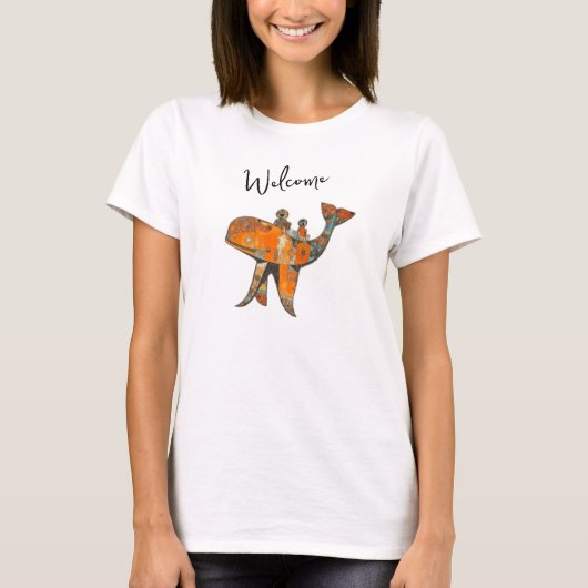 ナイーブなレトロスタイルのアートクジラ Tシャツ (正面)