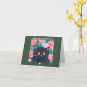 ナイーブフォークアートブラック絵を描キャットの可愛い誕生日 カード (黄色い花)