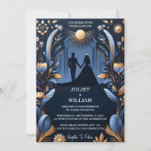 ナウキャッスルラグジュアリー明るい赤紫色王室のクラウンブルー結婚ズ 招待状 (正面)