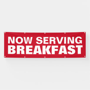 ナウサービングブレックファーストレッはっきりしたドビジネスサイン 横断幕