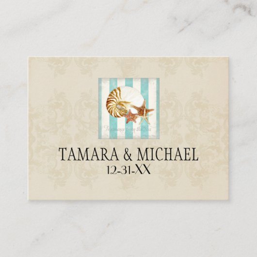 ナウチラスのシェル海ストライプのパターンダマスクビーチ プレイスカード (正面)