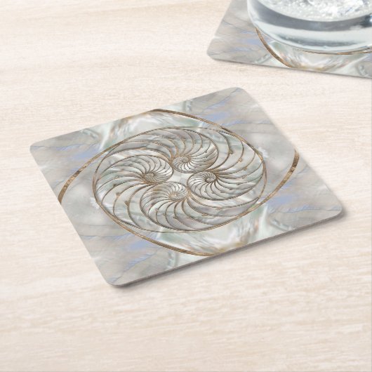 ナウチラスシェル – 真珠と金ゴールドの母 スクエアペーパーコースター (アングル)