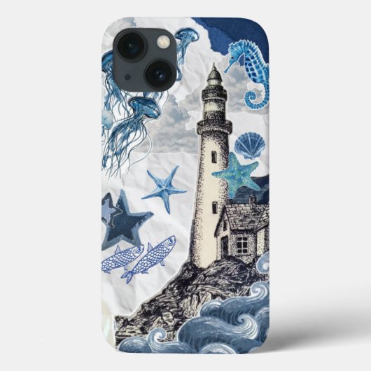 ナウティカル コースト コラージュ: ighthouse & 海の生き物たち Ed Case-Mate iPhoneケース (裏面)