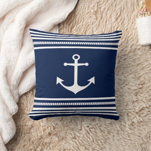 ナウティカ枕、青ストライプ白いかり枕 クッション (ブランケット)