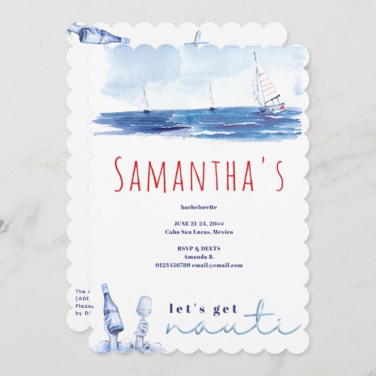 ナウティバチェロレッテ週末航海のボートパーティー 招待状 (正面/裏面)