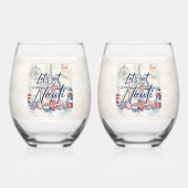 ナウティビーチ沿岸航海のボートテーマ ステムなしワイングラス (裏面)