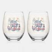 ナウティビーチ沿岸航海のボートテーマ ステムなしワイングラス (正面)