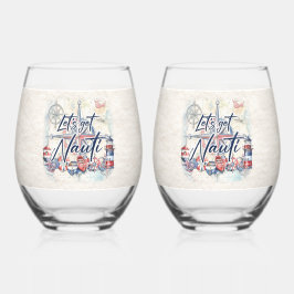 ナウティビーチ沿岸航海のボートテーマ ステムなしワイングラス