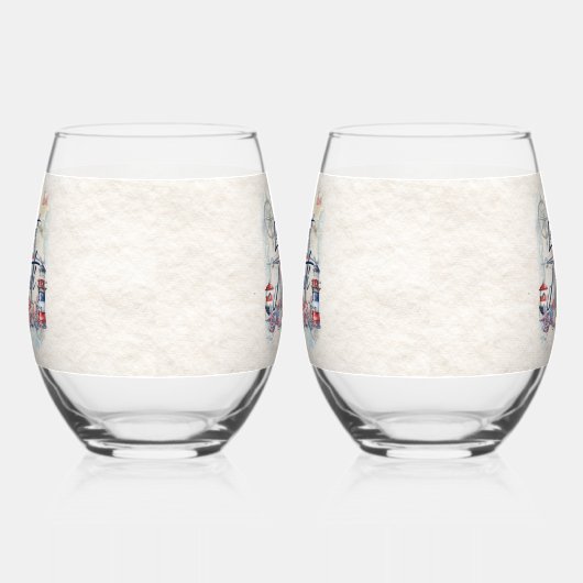 ナウティビーチ沿岸航海のボートテーマ ステムなしワイングラス (右)