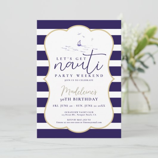 ナウティ航海のボートパーティー沿岸30歳の誕生日 招待状 (スタンド正面)