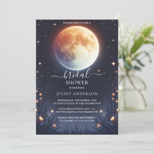 ナウナイトサンセットムーンクラウドトワイライトブライダルシャワー 招待状 (スタンド正面)