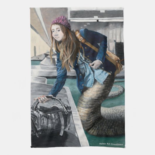 ナガは世界を探検するファンタジーキッチンタオル キッチンタオル (縦)