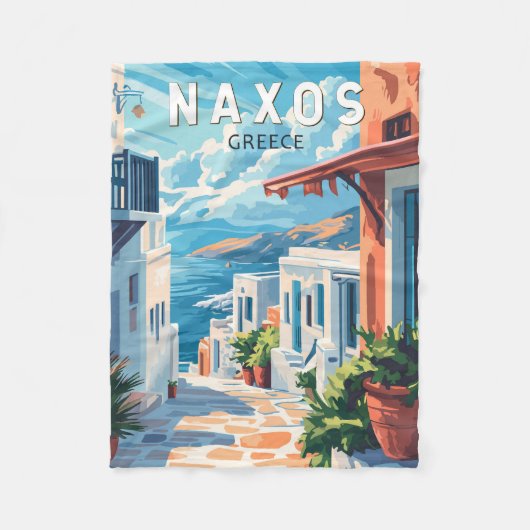 ナクソスギリシャ旅行アートヴィンテージ フリースブランケット (正面)