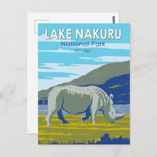 ナクル湖国立公園ホワイトライノセロス旅行 ポストカード (正面/裏面)