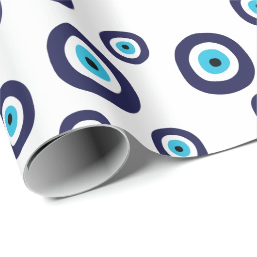 ナザリスタイリッシュネイビーブルーとアクアエビルアイパターン ラッピングペーパー (ロールコーナー)