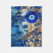 ナザールと木の飾水色 フリースブランケット (正面)