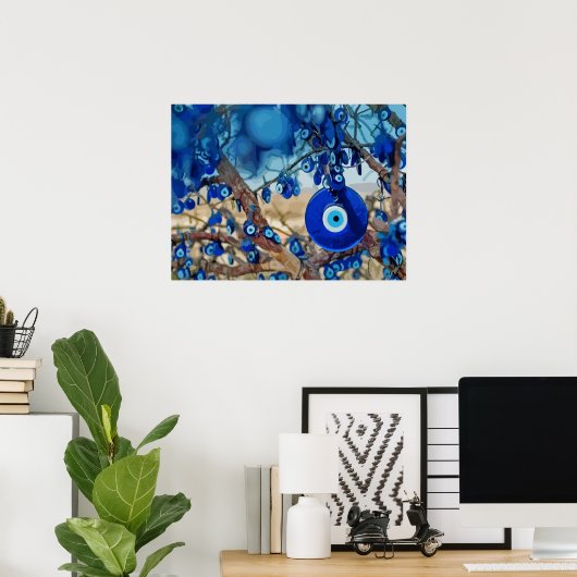 ナザールと木の飾水色 ポスター (ホームオフィス)