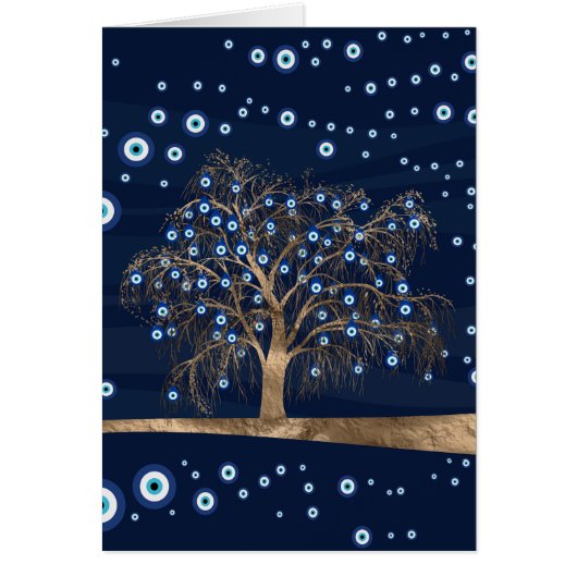 ナザールチャームツリー-金ゴールドオンダークブルー (正面)