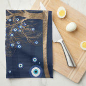 ナザールチャームツリー – 金ゴールドオンダークブルー キッチンタオル (四つ折り)