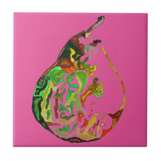 ナシのフルーツのポップアートの水彩画のイラストレーション タイル (正面)