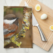 ナシの木にかわいい栗の《鳥》アメリカゴガラ キッチンタオル (四つ折り)