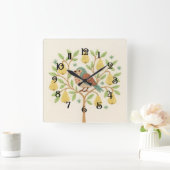 ナシの木に刺しゅうクリスマスパラトリッジ スクエア壁時計 (ホーム)