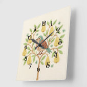 ナシの木に刺しゅうクリスマスパラトリッジ スクエア壁時計 (傾斜)