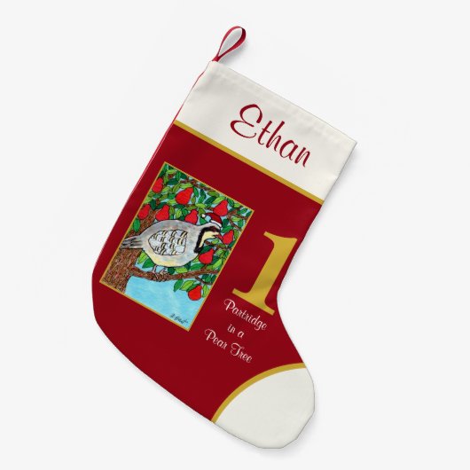ナシの木に巣を作るかわいい動物たち名前をカスタムする スモールクリスマスストッキング (正面 (吊り時))