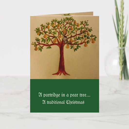 ナシの木のクリスマスカードに入っているウズラ シーズンカード (正面)