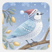 ナシの木のステッカーに入った青と白のパトリッジ スクエアシール (正面)