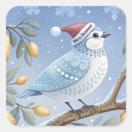 ナシの木のステッカーに入った青と白のパトリッジ スクエアシール