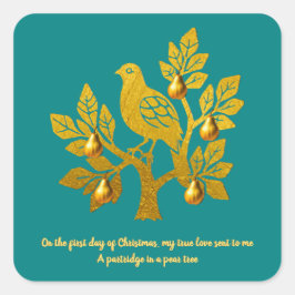 ナシの木の中のパトリッジティール（緑がかった色）ゴールデンクリスマス スクエアシール