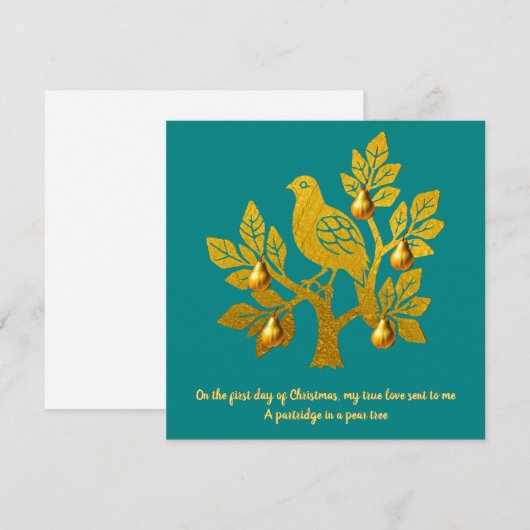 ナシの木の中のパトリッジティール（緑がかった色）金ゴールドクリスマス シーズンカード (正面/裏面)