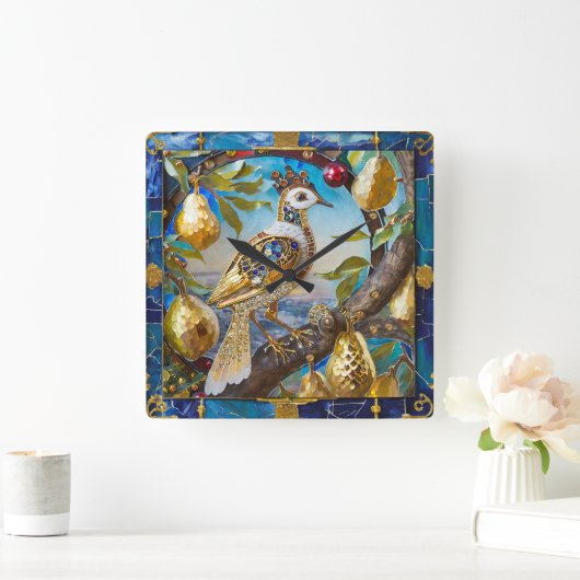 ナシの木の小枝 スクエア壁時計 (ホーム)