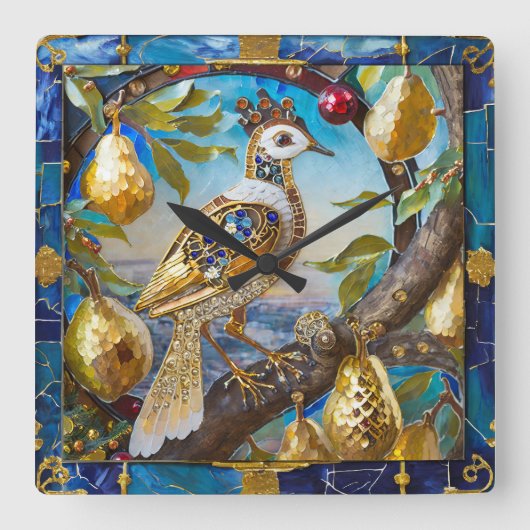 ナシの木の小枝 スクエア壁時計 (正面)