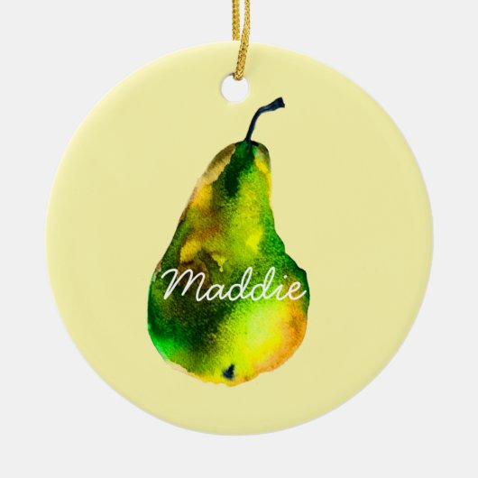 ナシの水色のグリーンフルーツ セラミックオーナメント (正面)