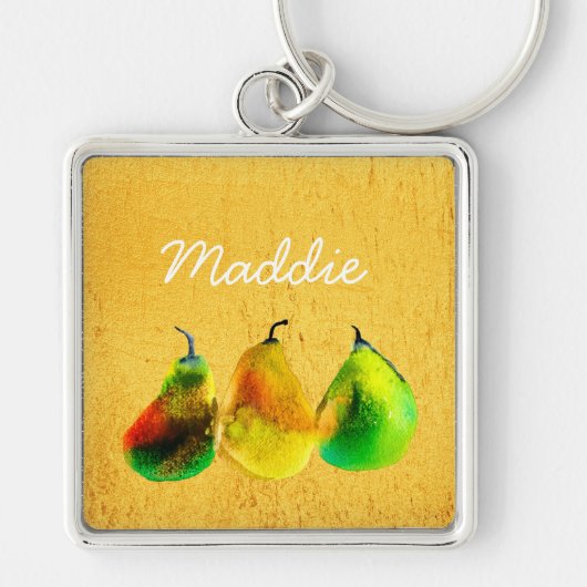 ナシの水色の緑の果実キーチェーン キーホルダー (正面)