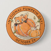 ナショナルカボチャの日、水色のキツネ、マウス 缶バッジ (正面)