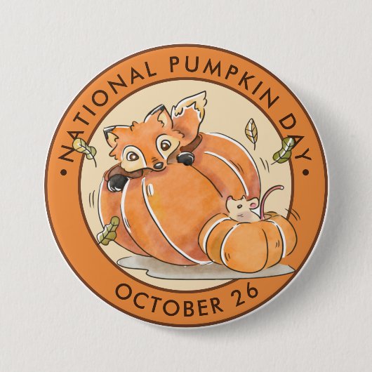 ナショナルカボチャの日、水色のキツネ、マウス 缶バッジ (正面)