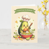 ナショナルグアカモレの日かわいいアボカドシェフとボウル カード (黄色い花)