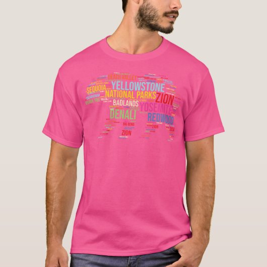 ナショナルパークスUsaリストWord Cloud Bear Camping H Tシャツ (正面)