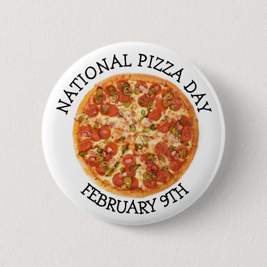ナショナルピザの日2月9日ホリデーボタン 缶バッジ (正面)