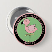 ナショナルピンクのフラミンゴの日、かわいい漫画のフラミンゴ 缶バッジ (正面&裏面)