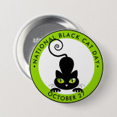 ナショナルブラックキャットデイ、緑の目の漫画 缶バッジ (正面&裏面)