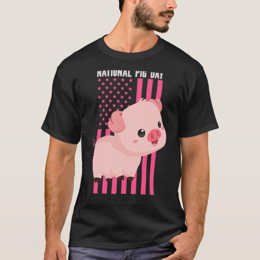 ナショナルベビーピグデー国旗のピンク色 Tシャツ (正面)